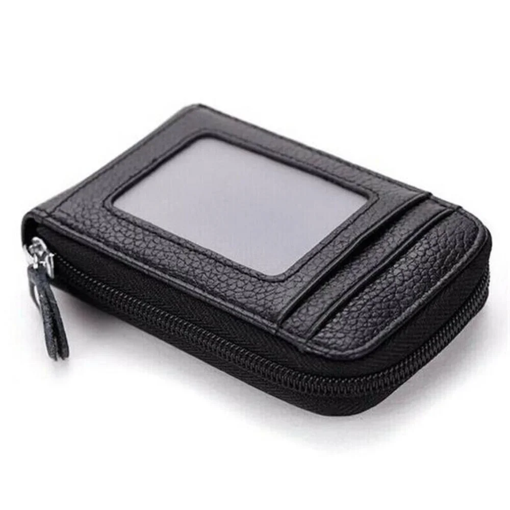 Men Genuine Leather Wallet Credit Card Holder RFID Blocking Zipper Pocket Thin - Picture 2 of 3